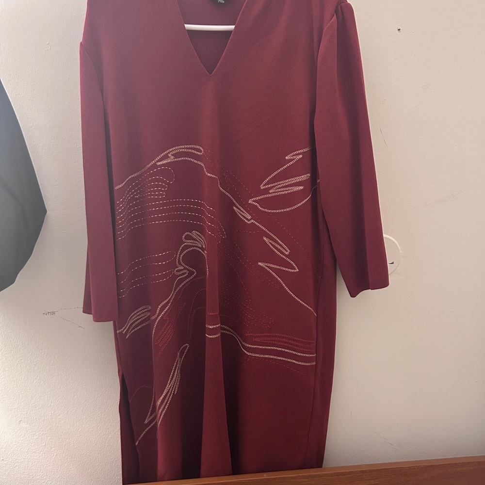 Misook Red V-Neck Sheath Dress 3/4 Sleeve